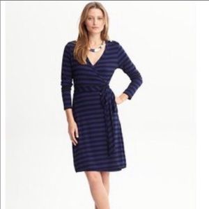 Banana Republic Black & Navy Striped Wrap Dress